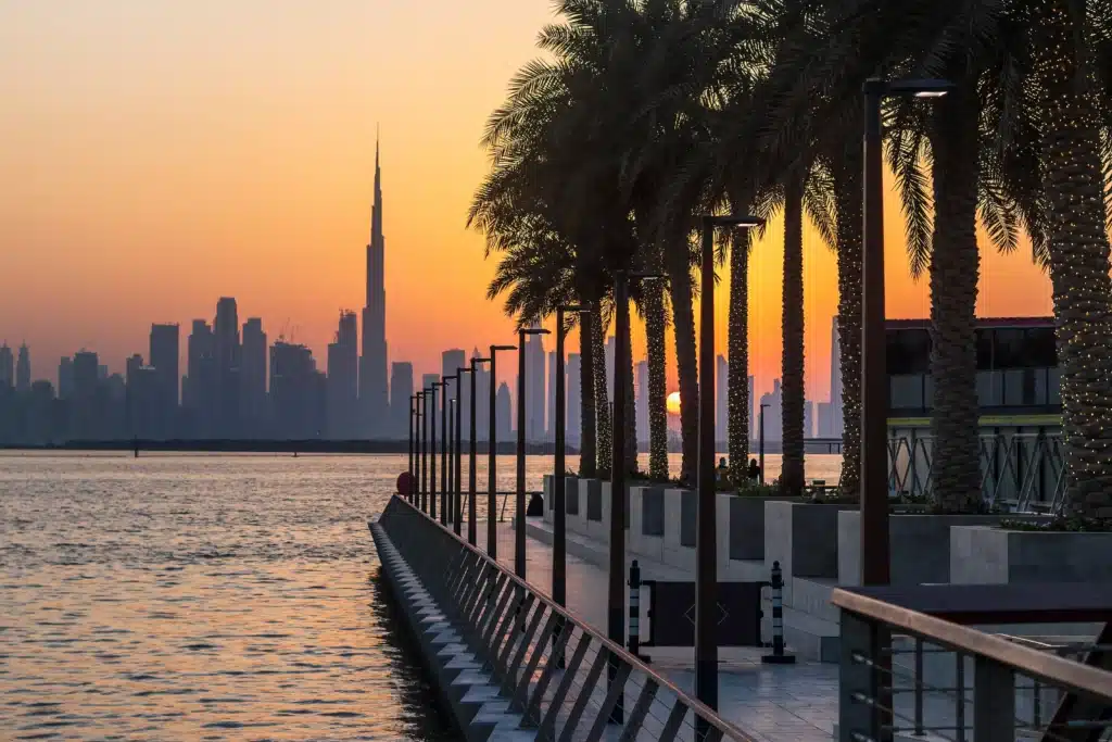 Dubai creek Harbour with sunset view