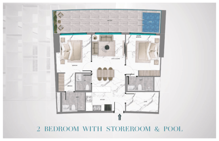 samana barari heights 2 bd with store room and pool