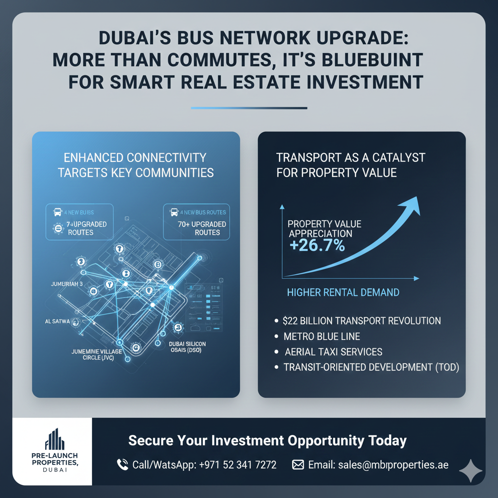 Dubai RTA launches 4 new bus routes & upgrades 70+ services. See how this infrastructure boosts real estate in connected areas. Smart investment guide inside.
