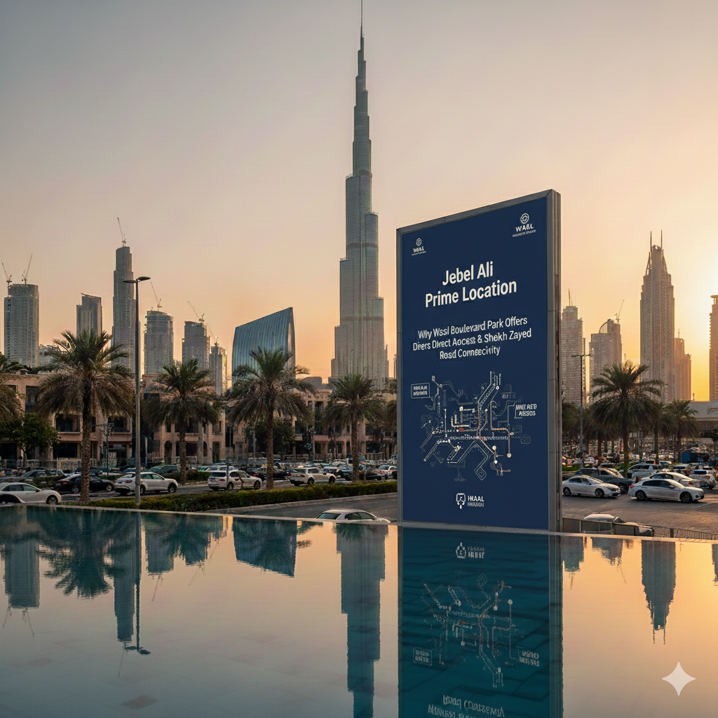 Discover Wasl Boulevard Park's prime Jebel Ali location with direct Energy Metro Station access, Sheikh Zayed Road connectivity, proximity to Al Maktoum Airport, and Expo 2020. Complete location guide.