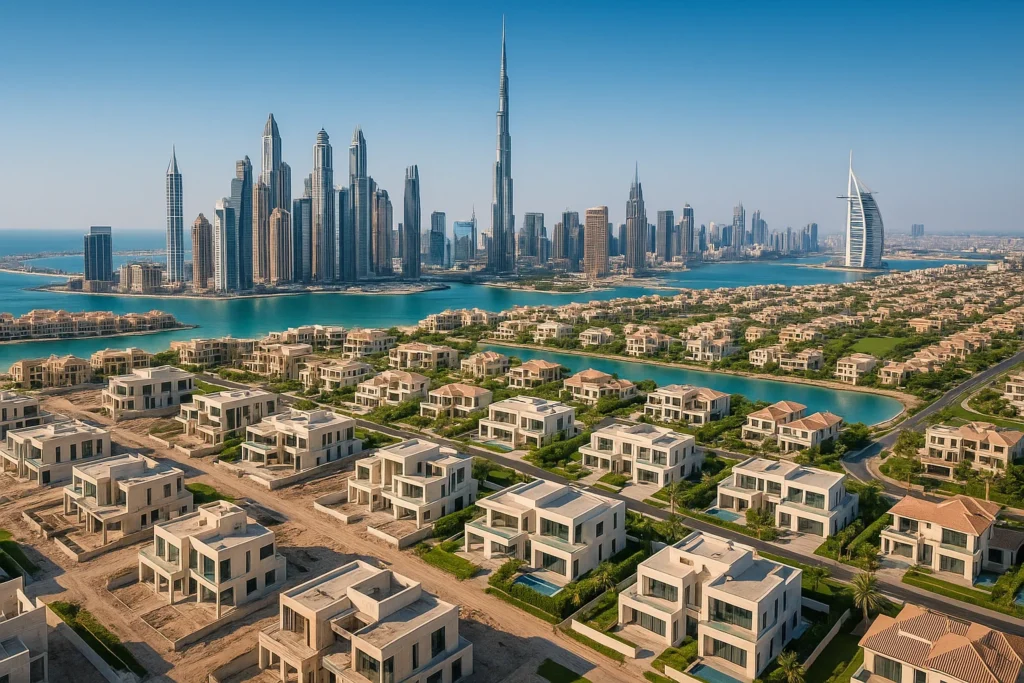A-high-quality-aerial-view-of-Dubais-skyline